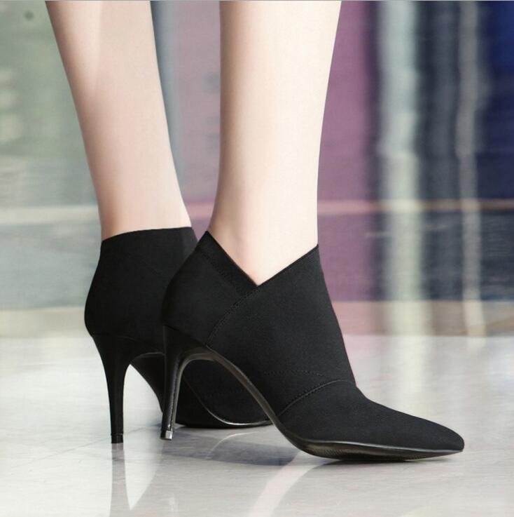 Women Shoes Slip-On Retro High Heel Ankle Boot Elegant Cusp England Casual Short Boots Female Pointed Toe Stiletto Shoes - Image 2