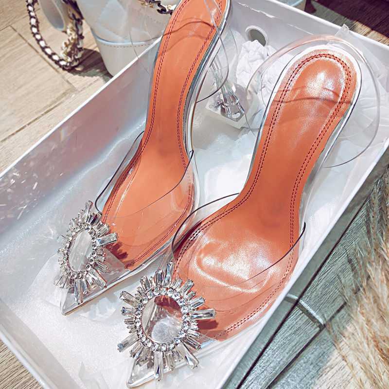 Women Pumps Elegant Pointed Toe Rhinestones High Heels Wedding Shoes Crystal Clear Heeled Slingback Pumps Sandals Sexy Heels - Image 4