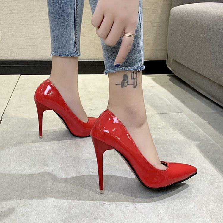 Office Thin Heel High Heels Women's Shoes Pointed Toe Patent Leather Wedding Shoes Women's - Image 2