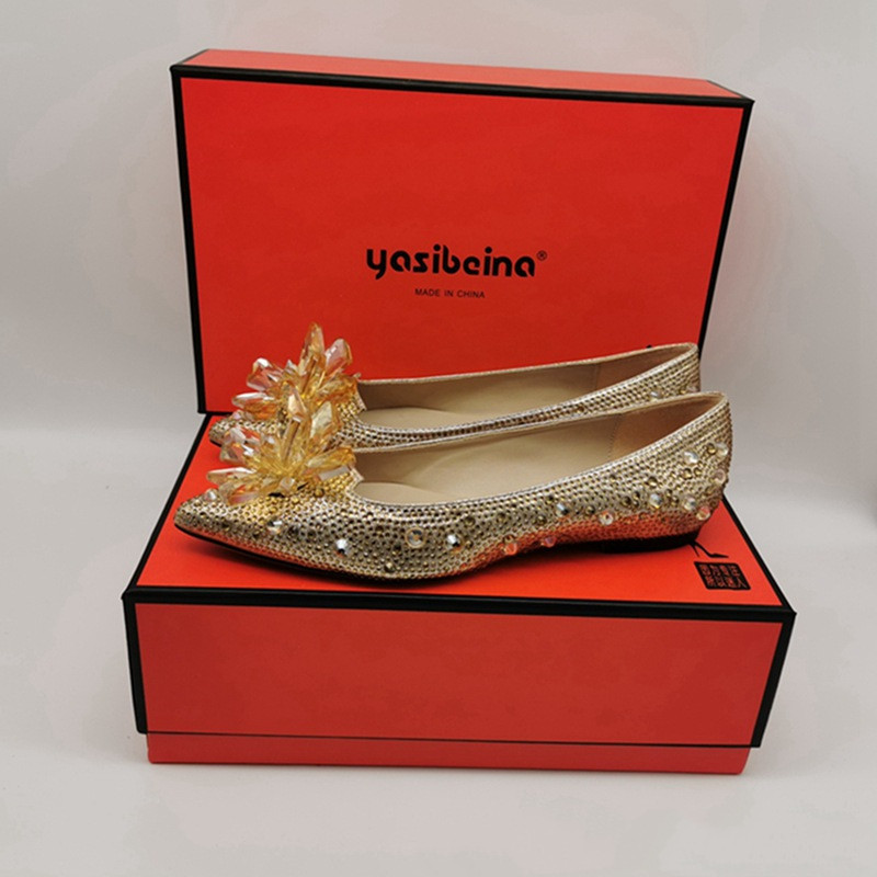 Flat Heel Rhinestone Flowers Wedding Bridal Shoes - Image 2