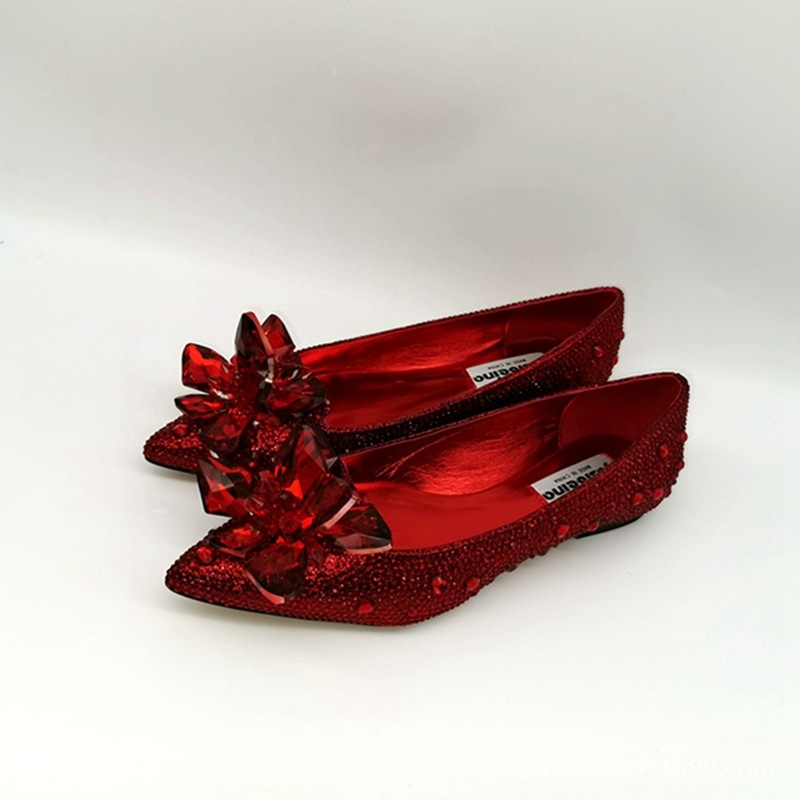 Flat Heel Rhinestone Flowers Wedding Bridal Shoes - Image 3