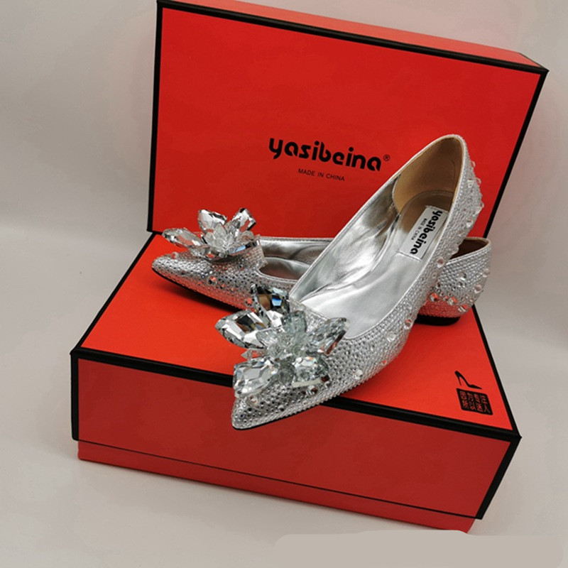 Flat Heel Rhinestone Flowers Wedding Bridal Shoes - Image 5