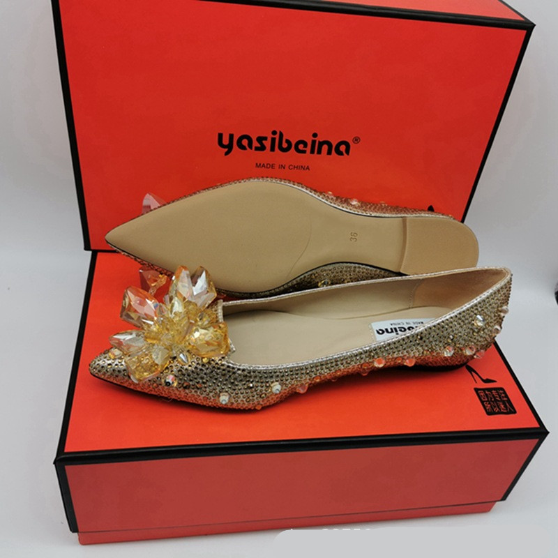 Flat Heel Rhinestone Flowers Wedding Bridal Shoes - Image 4