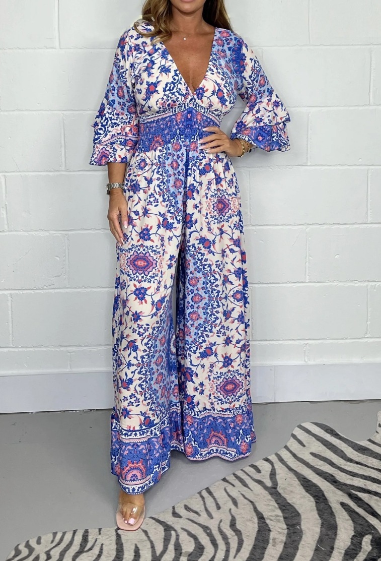 V-neck Printed Jumpsuit Plus Size Casual Jumpsuit - Image 2