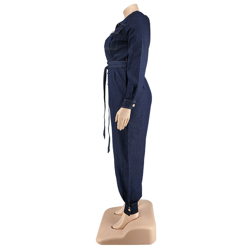 Autumn Lazada Rpmpers Plus Big Size Fat Women Denim Jumpsuit - Image 2