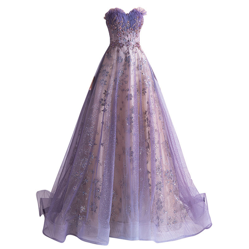 Strapless Purple Sequin Starry Dress Wedding Dress - Image 3