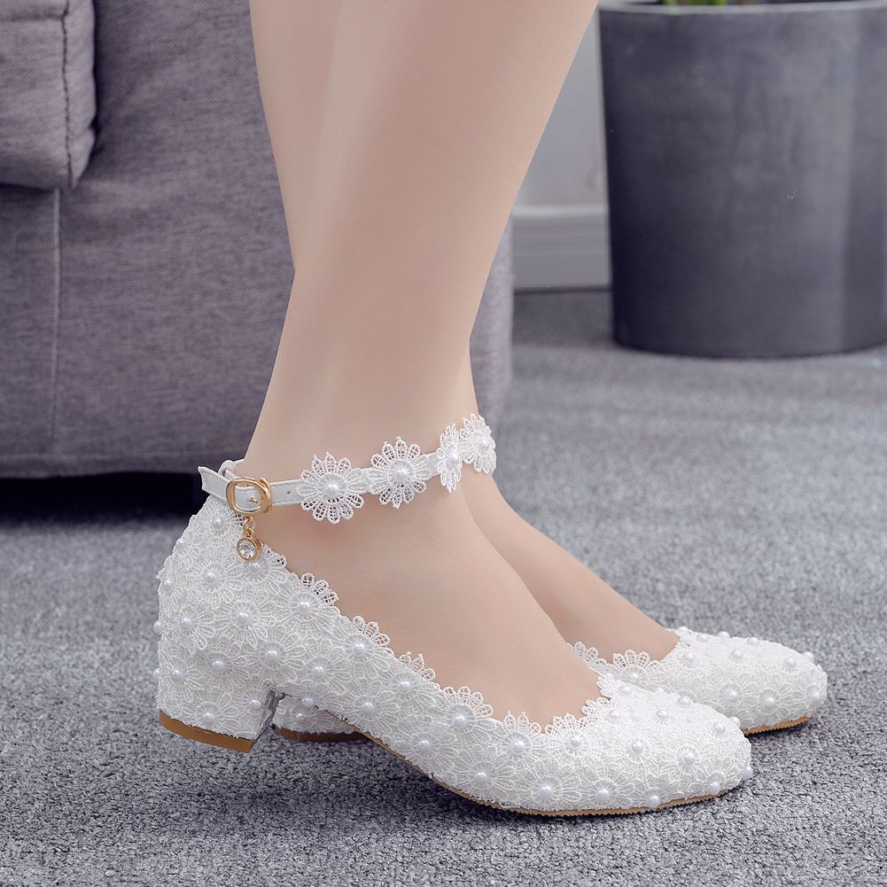 Women's White Lace Wedding Shoes - Image 5