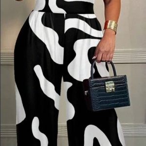Casual Geometric Pattern Plus Size Jumpsuit With Sleeveless Top, Summer