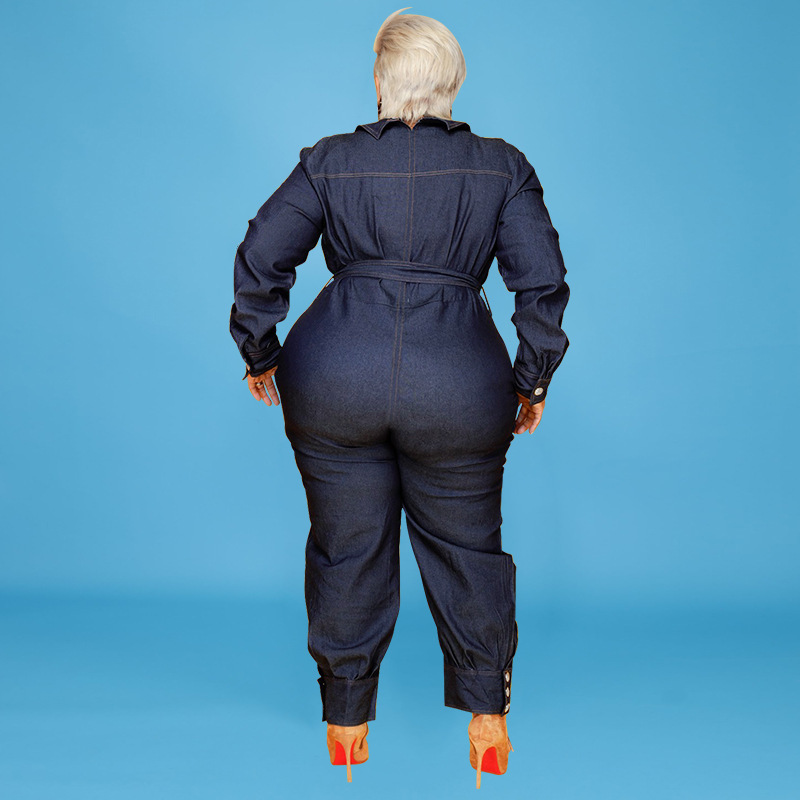 Autumn Lazada Rpmpers Plus Big Size Fat Women Denim Jumpsuit - Image 6