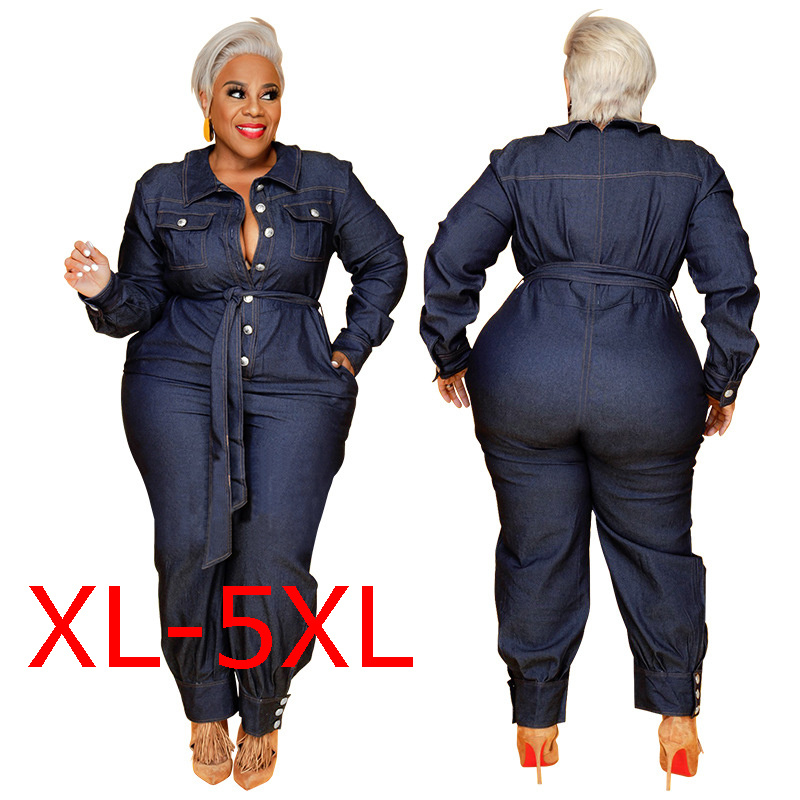 Autumn Lazada Rpmpers Plus Big Size Fat Women Denim Jumpsuit - Image 4