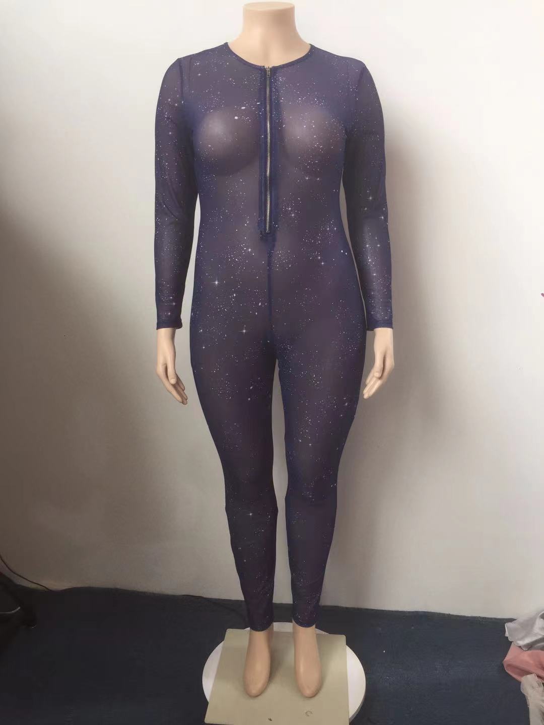 Hot Sale Sheer Temptation Printed Mesh Plus Size Jumpsuit - Image 6