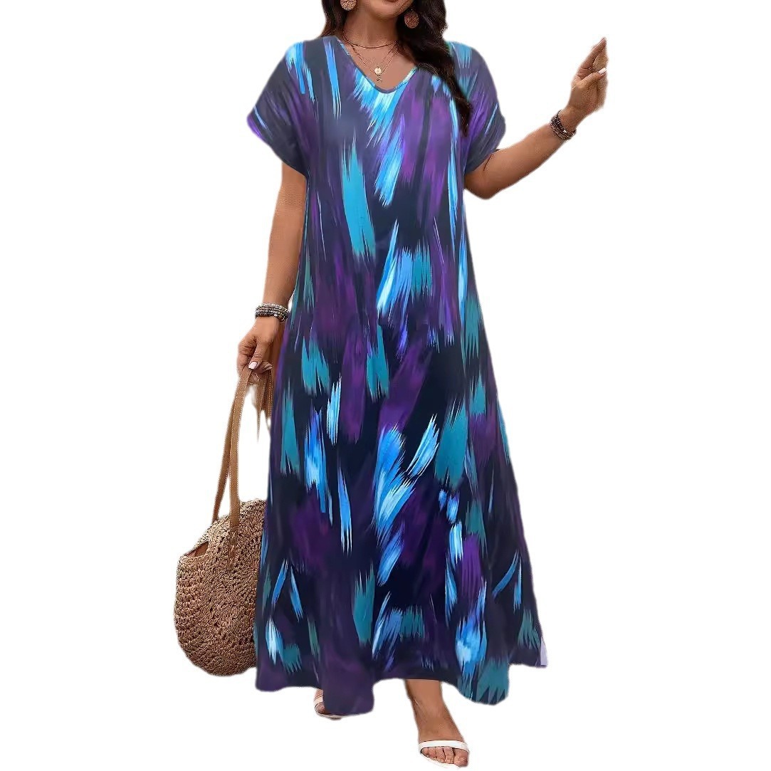 Printed Slit Hemline At Hem Plus Size Women's Clothing Dress Women - Image 5