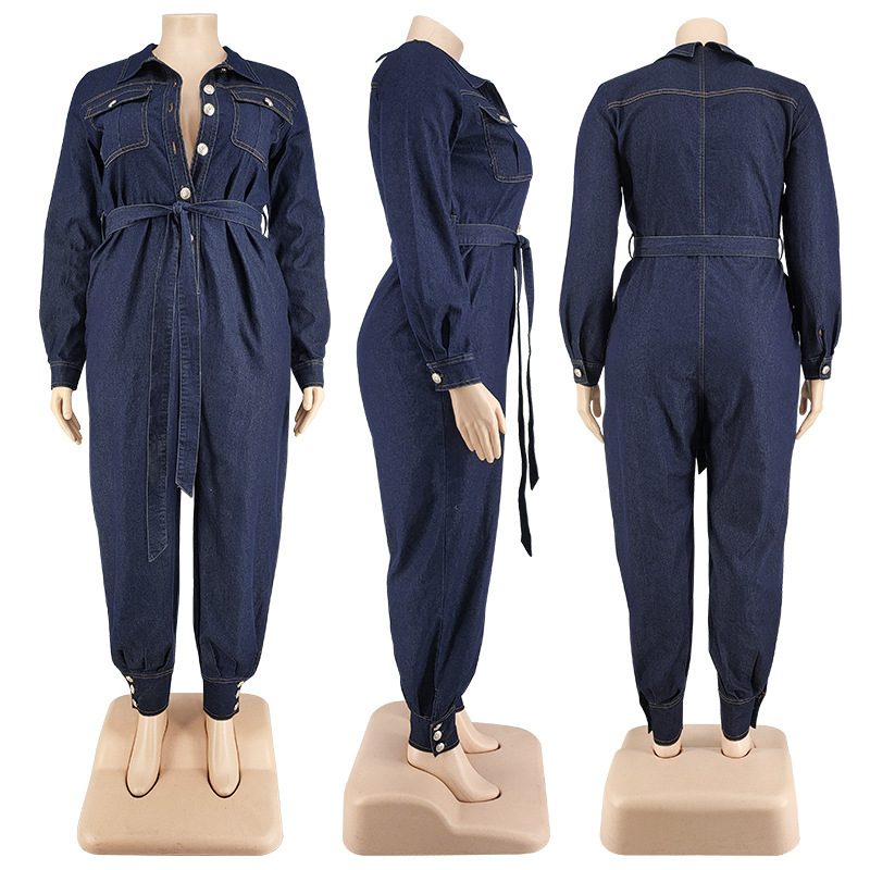 Autumn Lazada Rpmpers Plus Big Size Fat Women Denim Jumpsuit - Image 5