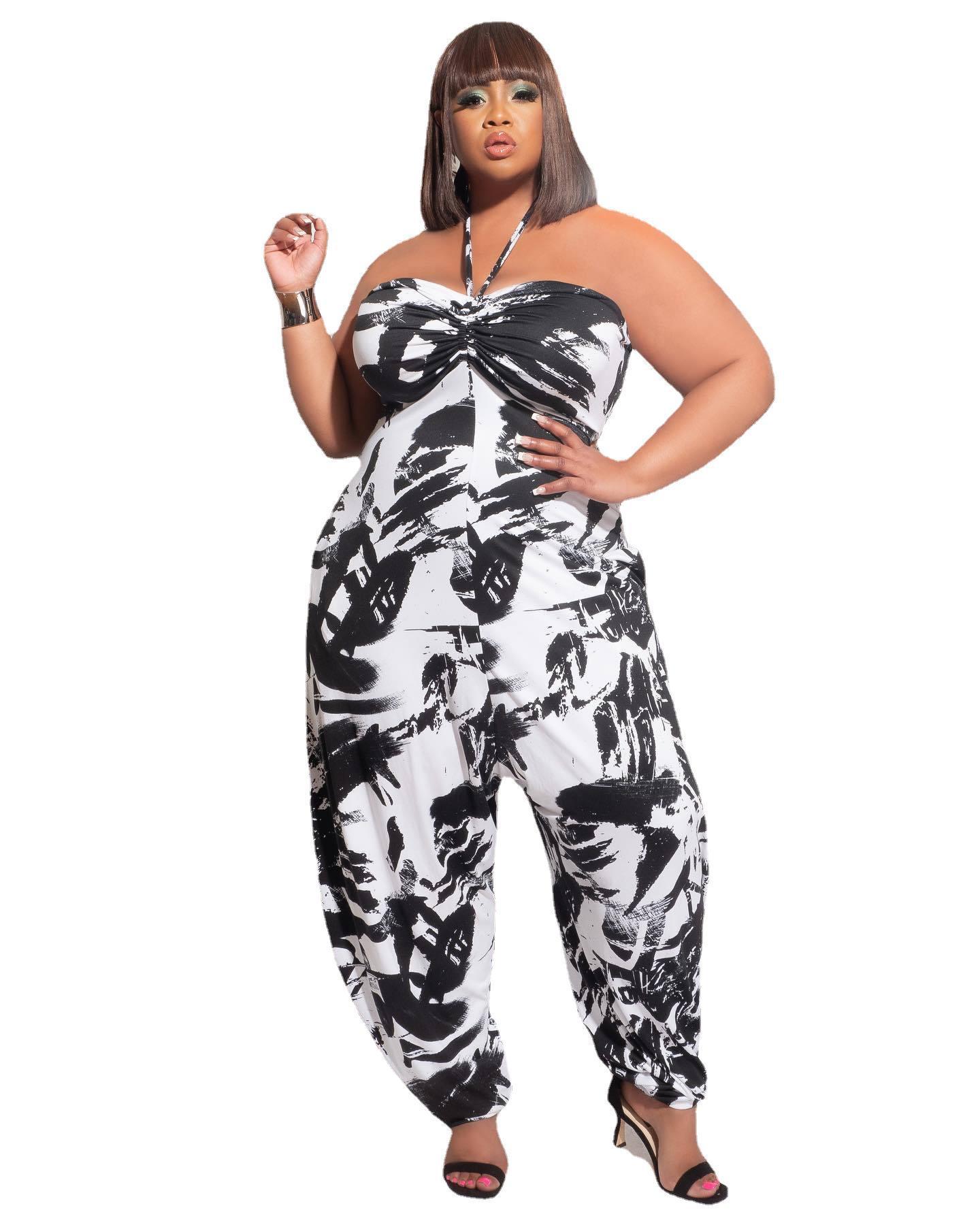 Plus Size Women's Halter Loose Lantern Sleeveless Print Jumpsuit - Image 5