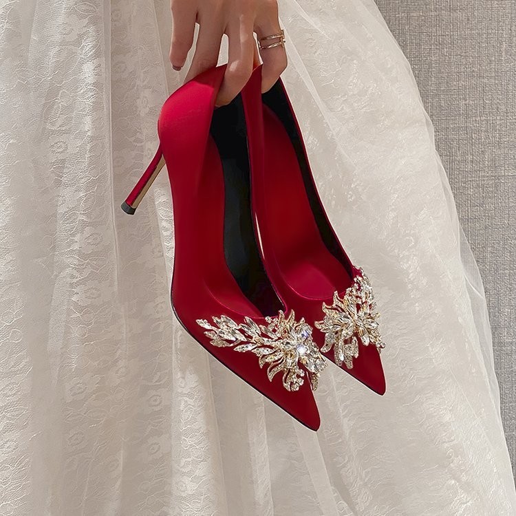 Red Wedding Shoes Female High Heels - Image 5