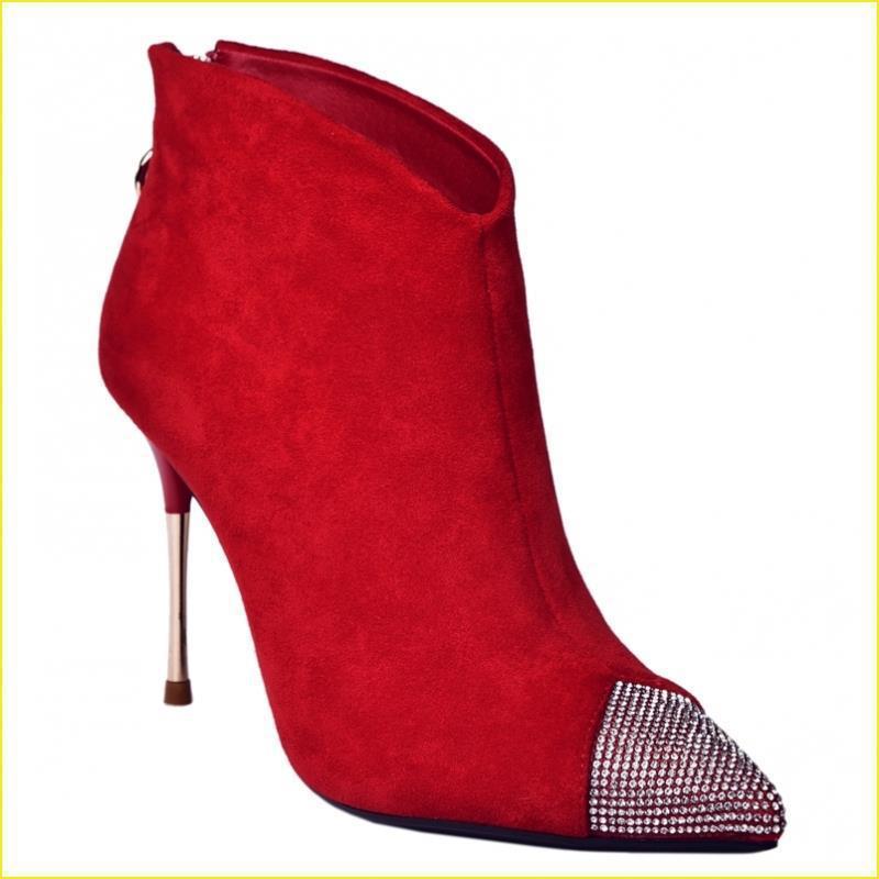 Women's Zipper Ankle Red Wedding Shoes Bridesmaid High Heel Stiletto Martin Boots - Image 7