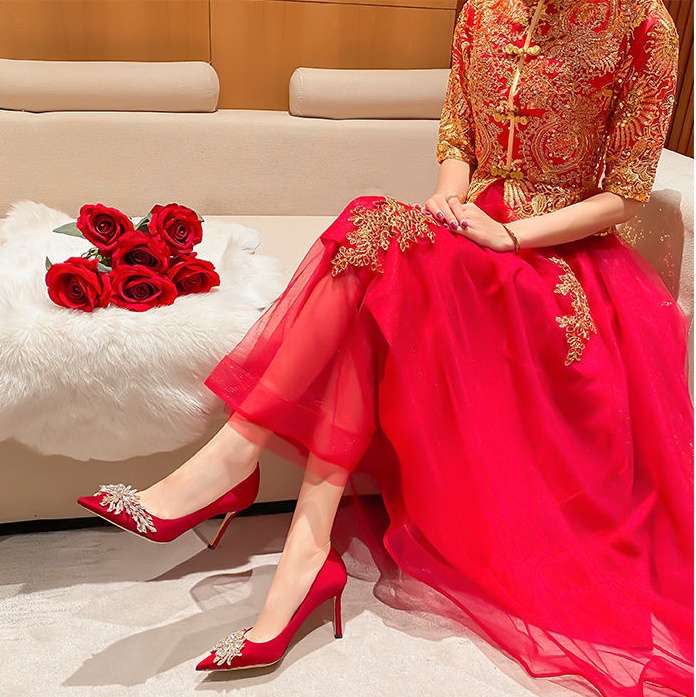 Red Wedding Shoes Female High Heels - Image 4