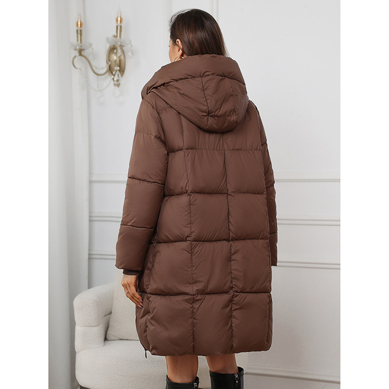 Mid-length Thickened Upgraded Plus Size Fashion Casual Hooded Pure Color Cotton Clothing Coat For Women - Image 6