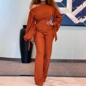 Solid Color Plus Size African Off-the-shoulder Jumpsuit