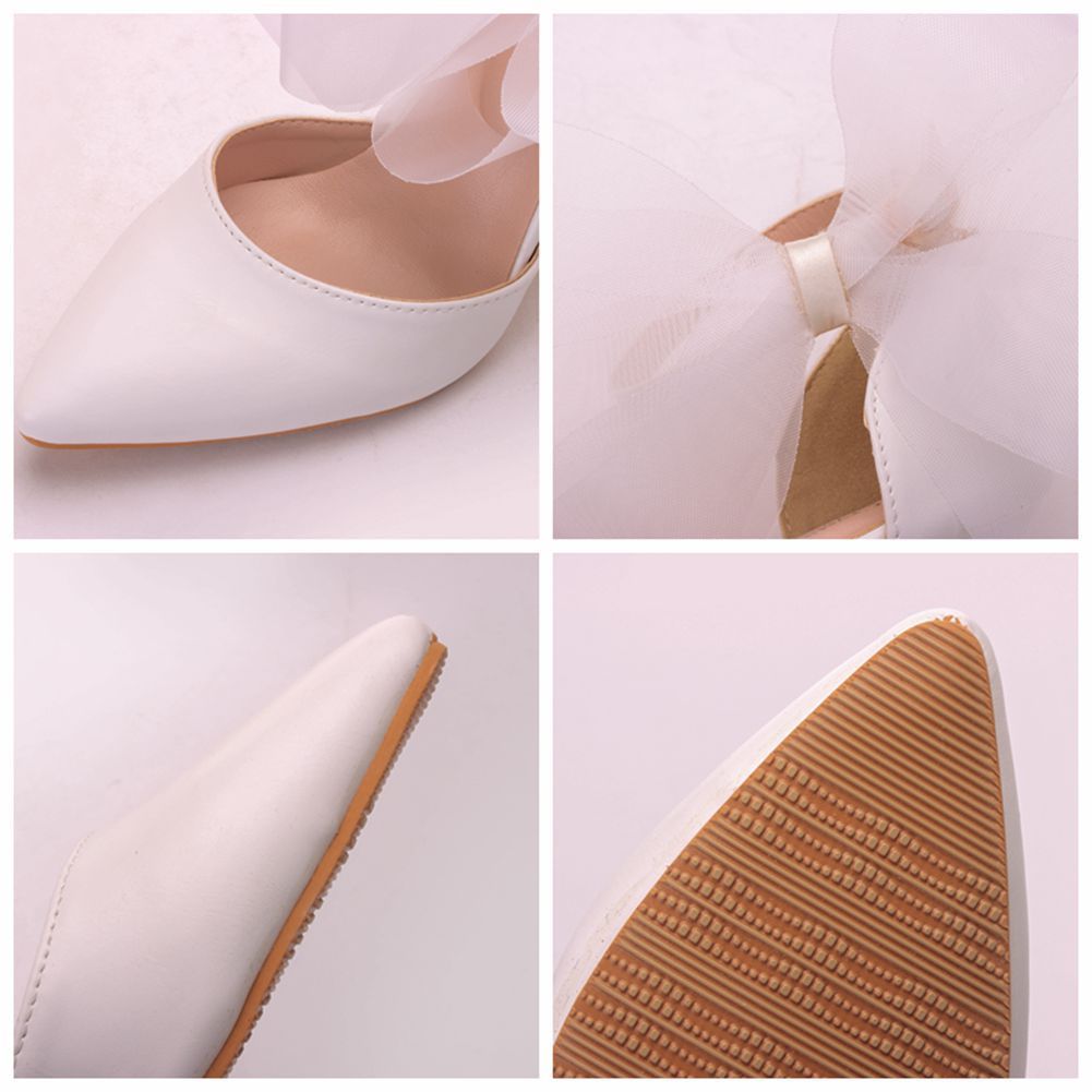 White Butterfly Flower Stiletto Heel Pointed-toe Wedding Shoes - Image 8