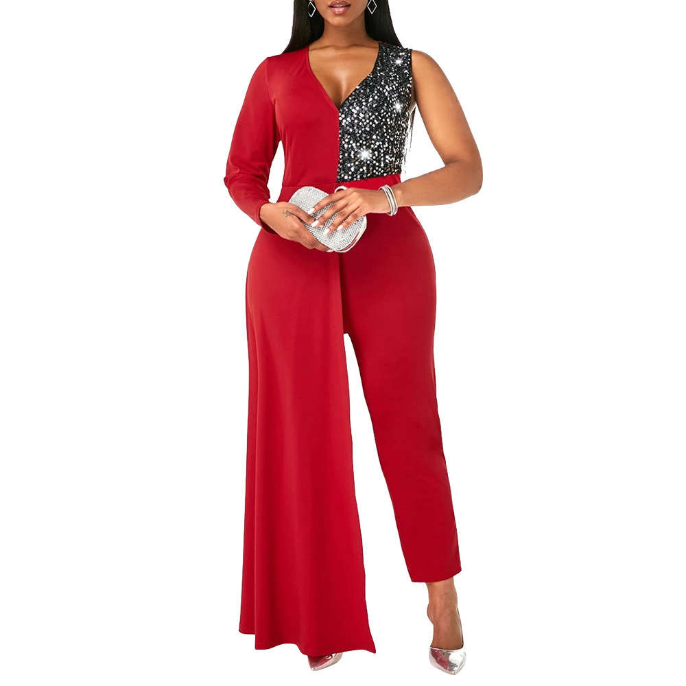 V-neck Sequin Covered Hip Plus Size Jumpsuit - Image 6