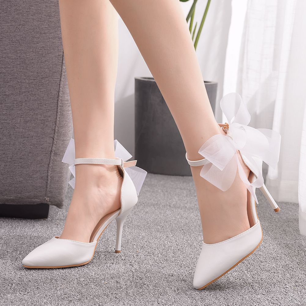 White Butterfly Flower Stiletto Heel Pointed-toe Wedding Shoes - Image 6