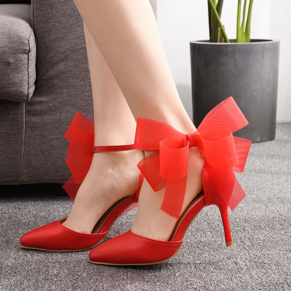 Butterfly Flower Wedding Shoes Strap Bridal Pointed High Heels - Image 6