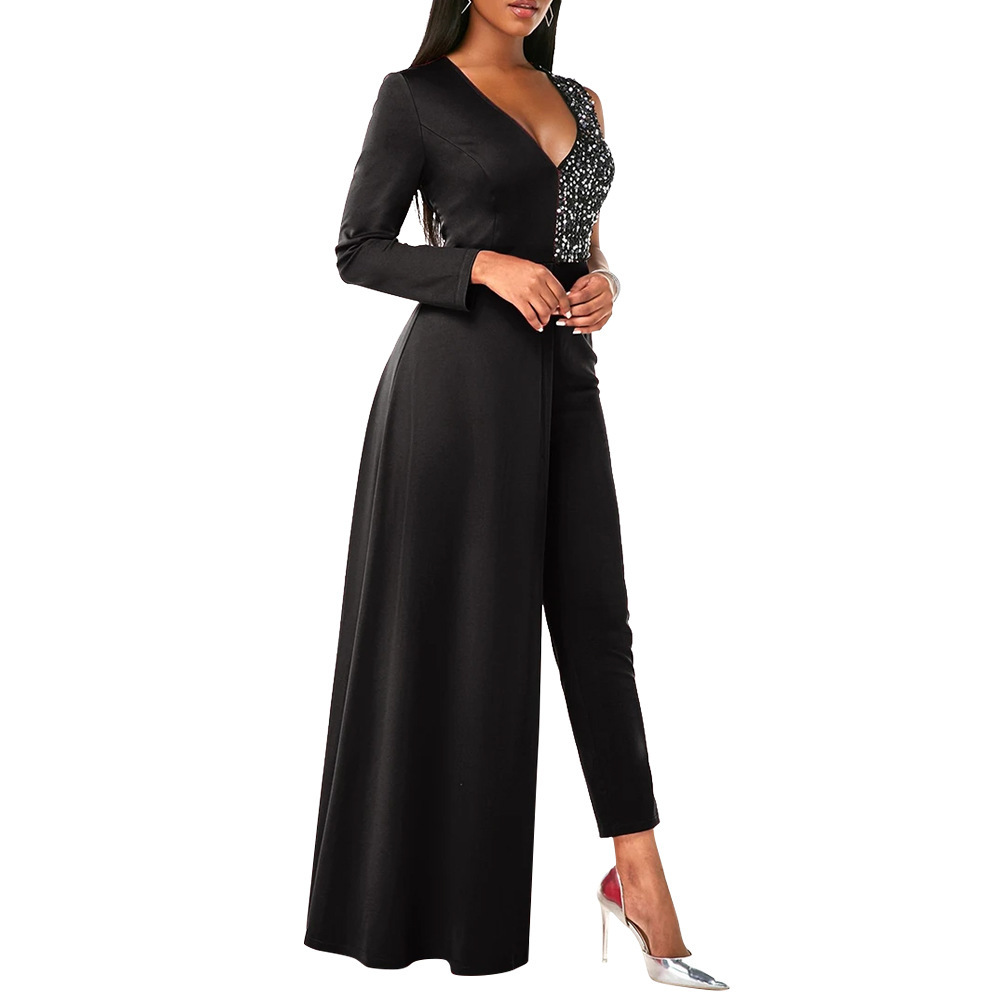 V-neck Sequin Covered Hip Plus Size Jumpsuit - Image 2