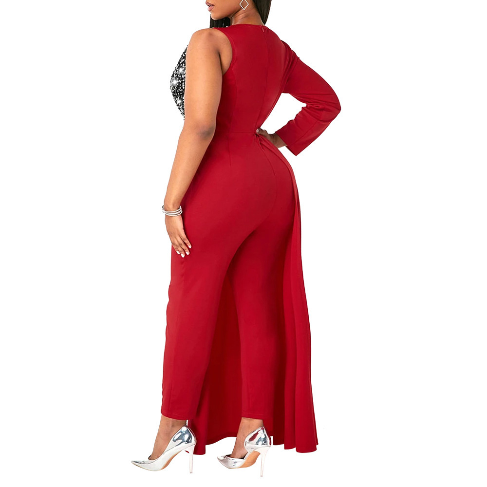 V-neck Sequin Covered Hip Plus Size Jumpsuit - Image 8