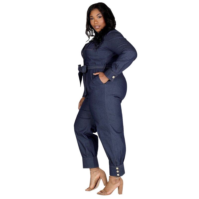 Autumn Lazada Rpmpers Plus Big Size Fat Women Denim Jumpsuit - Image 3