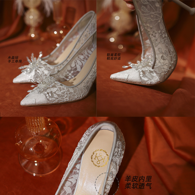 Wedding Shoes Flat White Wedding Dress Crystal Low Heel Shoes - Image 5
