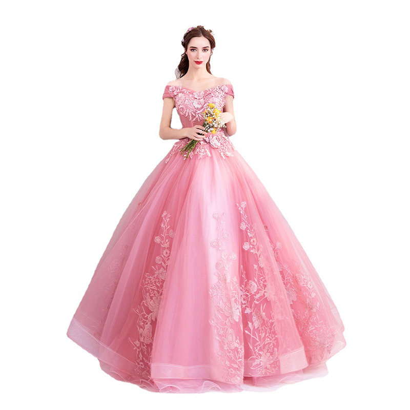 Off-shoulder Bridal Floor-length Yarn Wedding Toast Dress Wedding Dinner Dress - Image 2