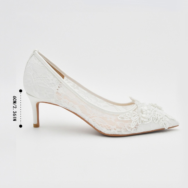 White Lace Flower Bride's Wedding Shoes - Image 9