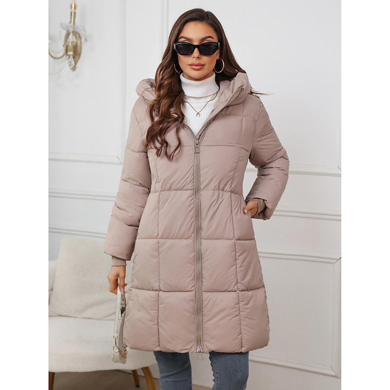 Mid-length Thickened Upgraded Plus Size Fashion Casual Hooded Pure Color Cotton Clothing Coat For Women - Image 9