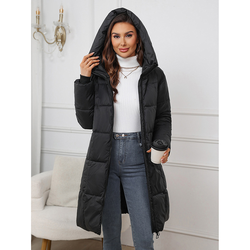 Mid-length Thickened Upgraded Plus Size Fashion Casual Hooded Pure Color Cotton Clothing Coat For Women - Image 4