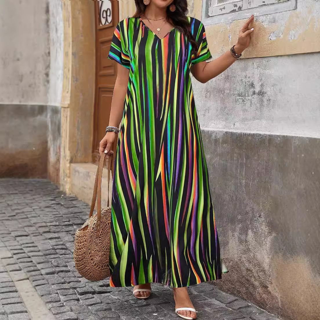 Printed Slit Hemline At Hem Plus Size Women's Clothing Dress Women - Image 4