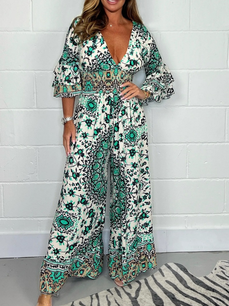 V-neck Printed Jumpsuit Plus Size Casual Jumpsuit - Image 7