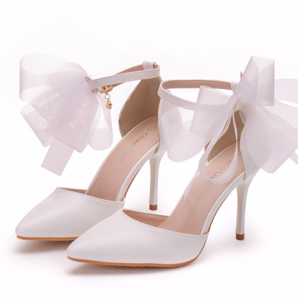White Butterfly Flower Stiletto Heel Pointed-toe Wedding Shoes - Image 9