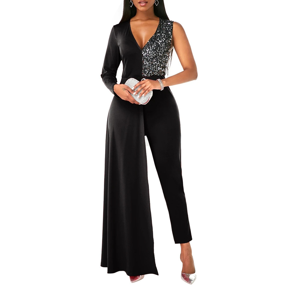 V-neck Sequin Covered Hip Plus Size Jumpsuit - Image 9