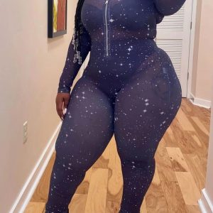 Hot Sale Sheer Temptation Printed Mesh Plus Size Jumpsuit
