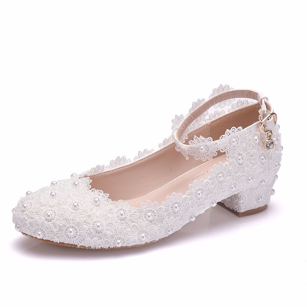 Women's White Lace Wedding Shoes - Image 3