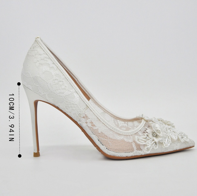 White Lace Flower Bride's Wedding Shoes - Image 6