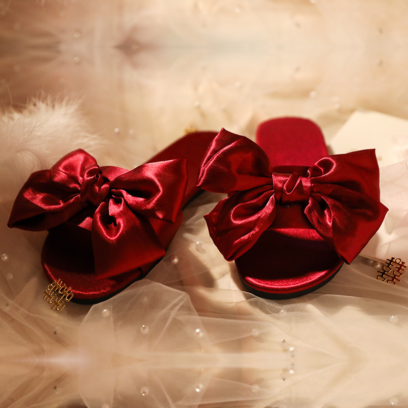 Bride Wedding Hand Gift Silk Joyful Red Bow Tie Shoes - Image 5