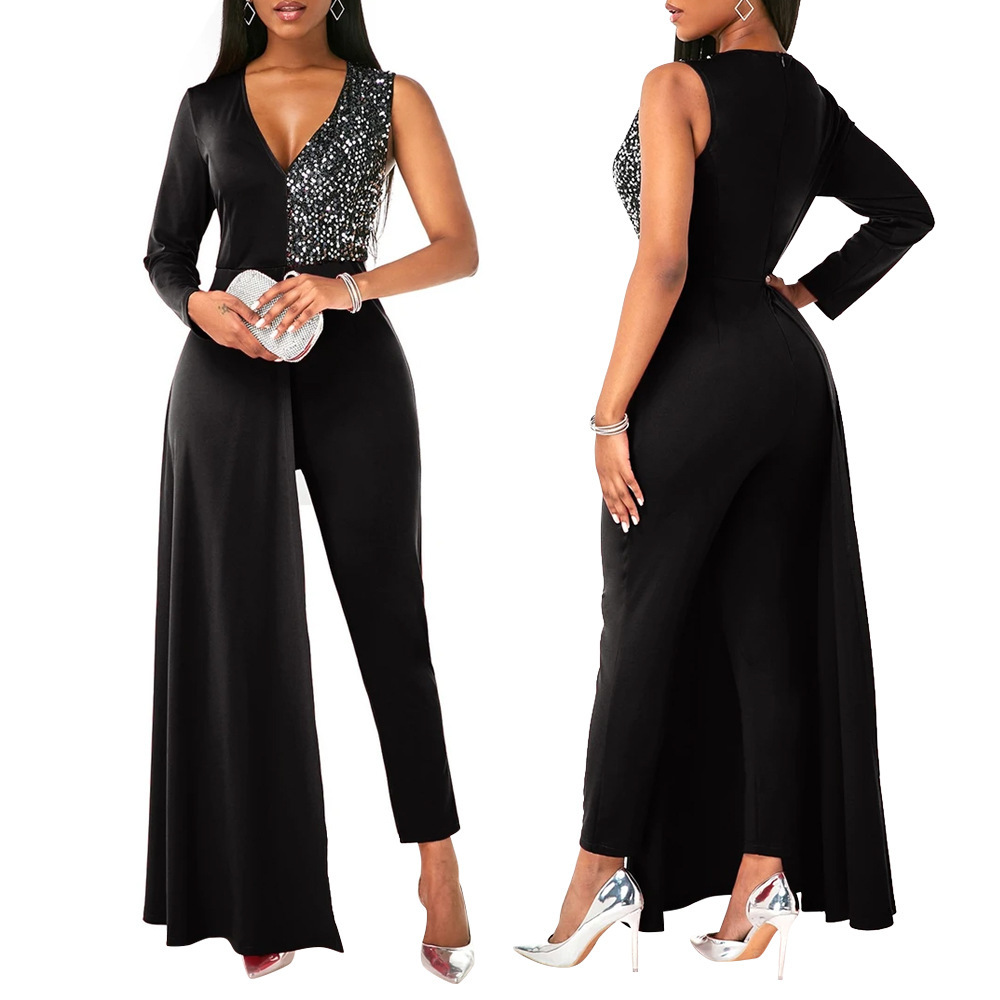V-neck Sequin Covered Hip Plus Size Jumpsuit - Image 5