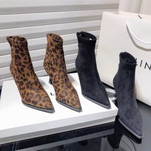 Leopard Pointed Toe Stiletto Heel Ankle Boots For Women